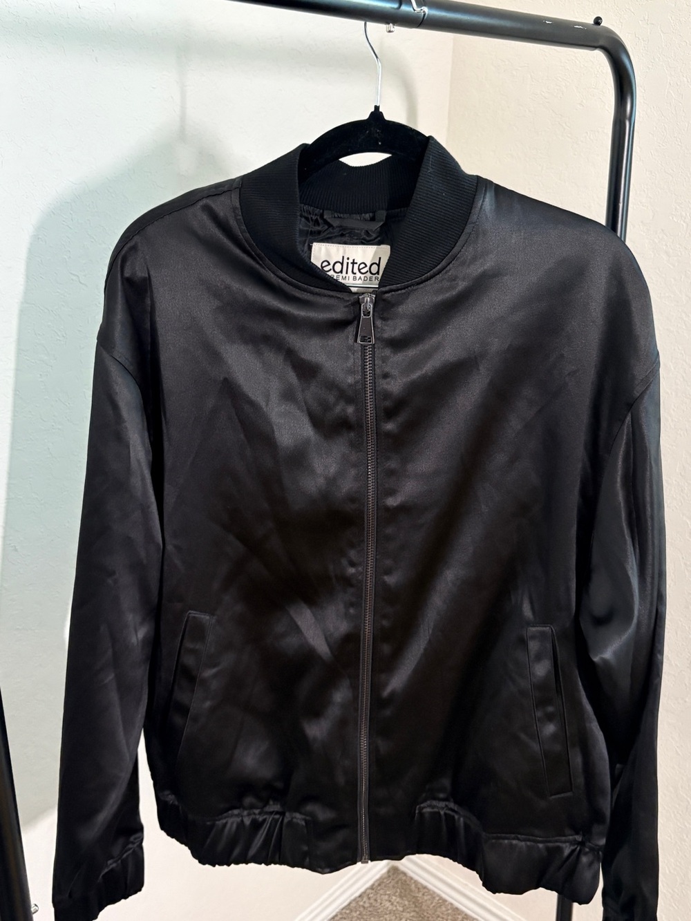 Edited by Remi Bader Black Satin Bomber Jacket